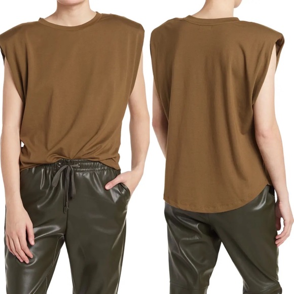 Good American Tops - NWT Good American Strong Shoulder Tank Dirty Olive Green